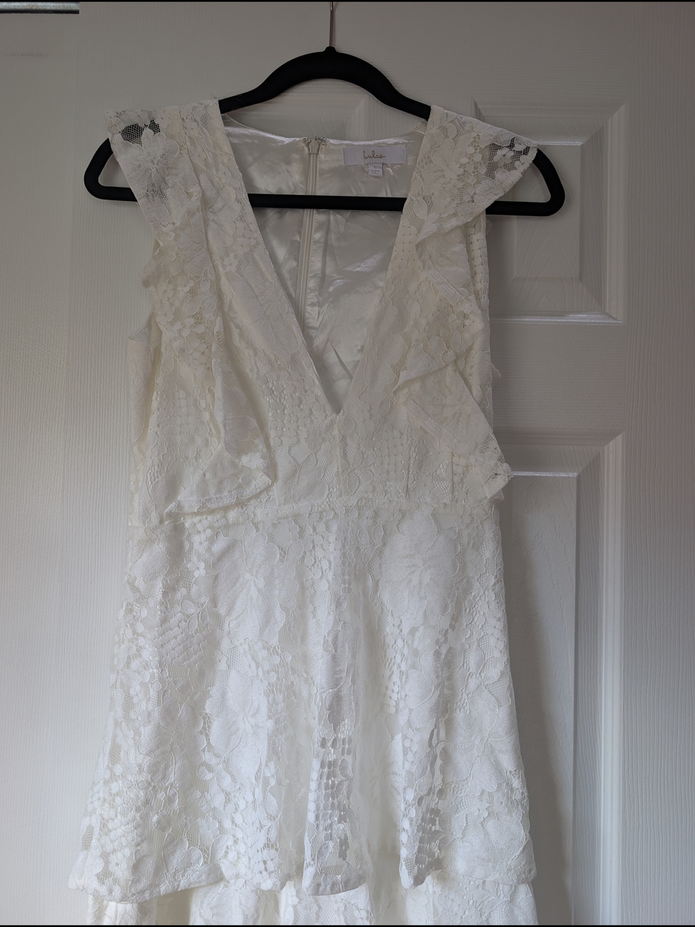 Lulu's White Lace V-Neck A-Line Dress, Worm 1x